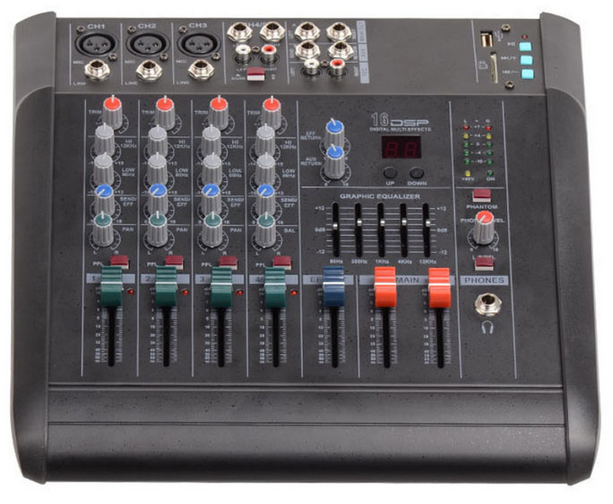 MX502D-USB 4 channel mixer with amplifier (stereo) DSP equalization effects