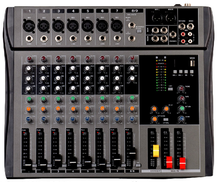 CT90S-USB 8 channel mixer with stereo input and USB display