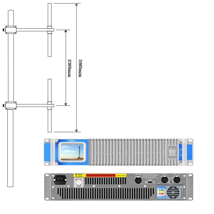FMUSER 2KW FM TX With Two Antenna Package ( 2000W FM Transmitter + Two Bay Dipole Antenna + 30M Coaxial Cable )