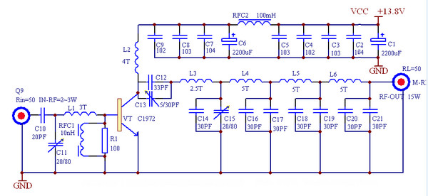 Use C1972 make 10-15W amplifier 88-108mhz