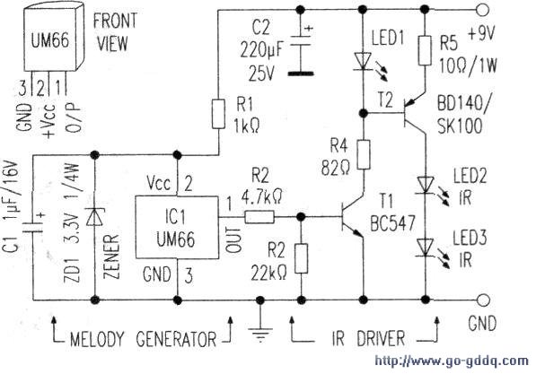 Infrared signal transmitter and receiver circuits Music