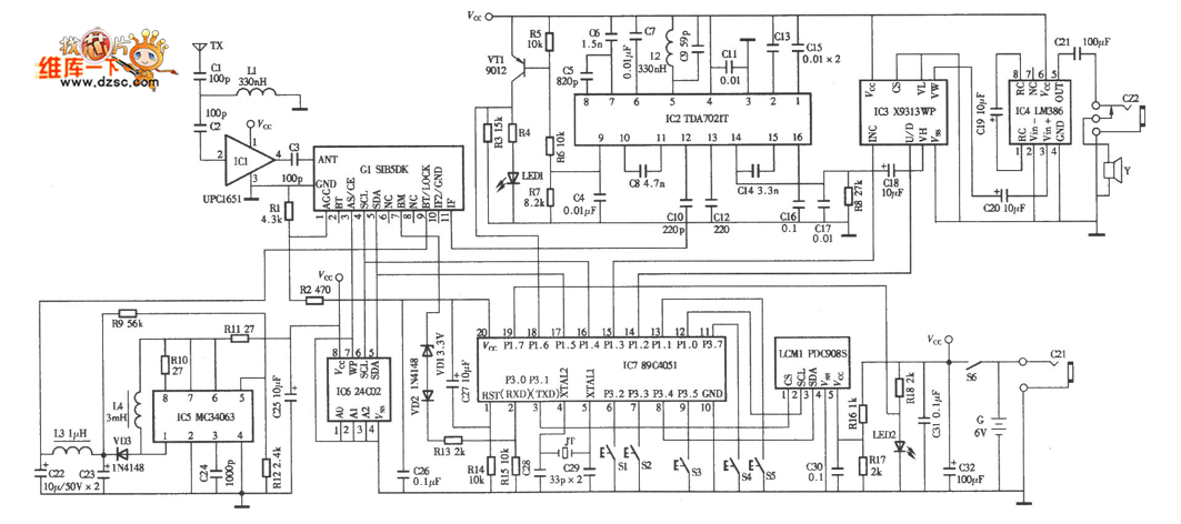 Homemade handheld digital frequency synthesizer tuning FM radio circuit diagram